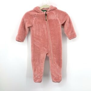LL‎ Bean Baby Girls Size 12 18 Months Bunting Pink Fleece Jacket Pants Hood Zip